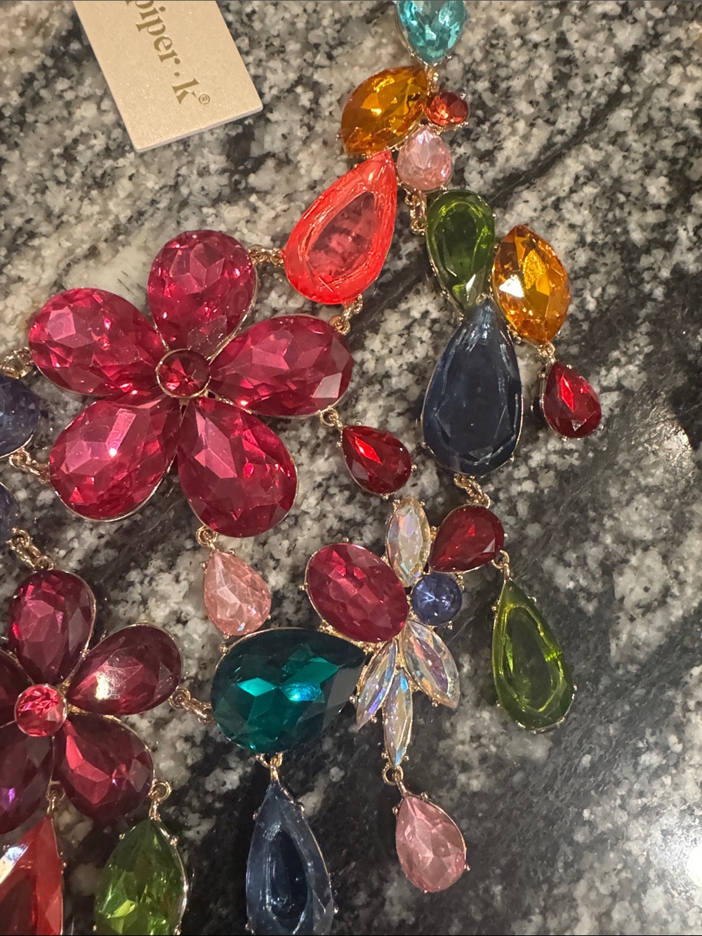 Piper Multicolor Crystal Floral Statement Necklace - Pink, Blue, Green & Orange - Picture 6 of 7